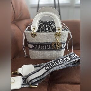 Dior Elegant White and Black Mini Bag with Gold Details